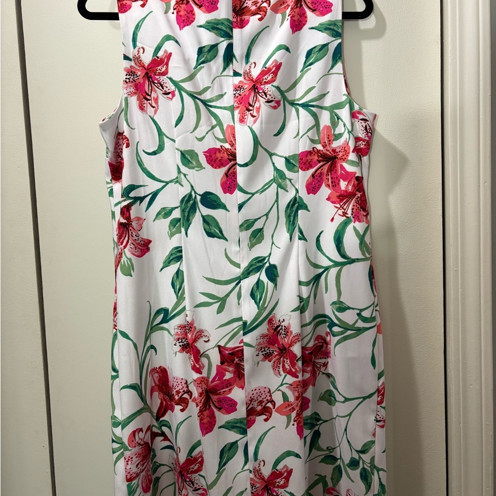 Floral Sleeveless Dress - White with Pink and Green Accents - Picture 4 of 5